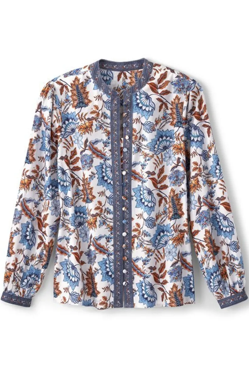 Blusa Casual Tracy en Mezclilla y Calicó - Soft Surroundings Colección Primavera