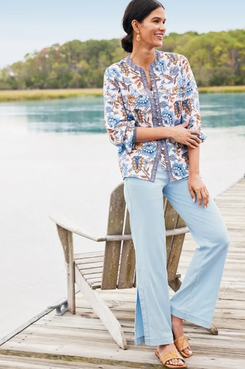 Blusa Casual Tracy en Mezclilla y Calicó - Soft Surroundings Colección Primavera
