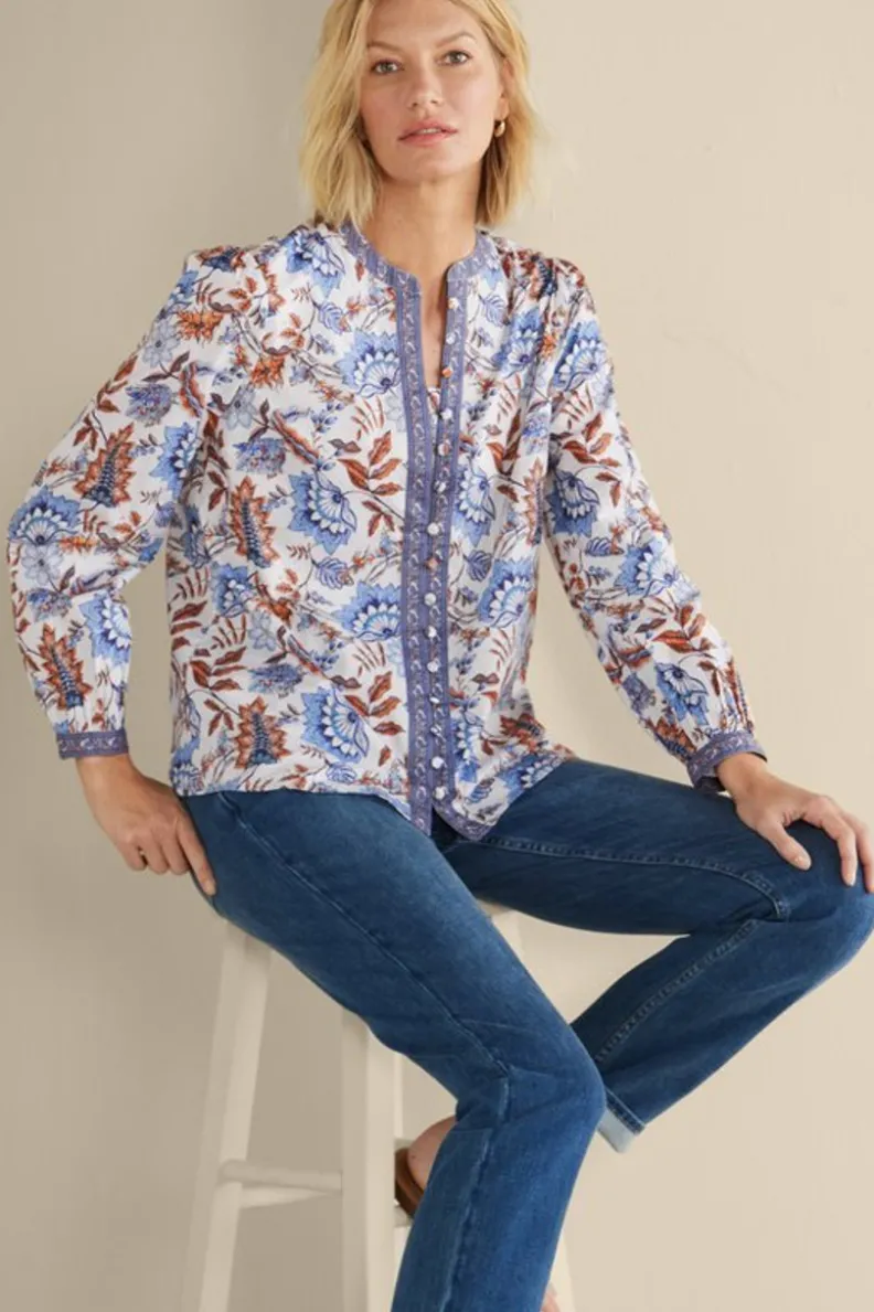 Blusa Casual Tracy en Mezclilla y Calicó - Soft Surroundings Colección Primavera