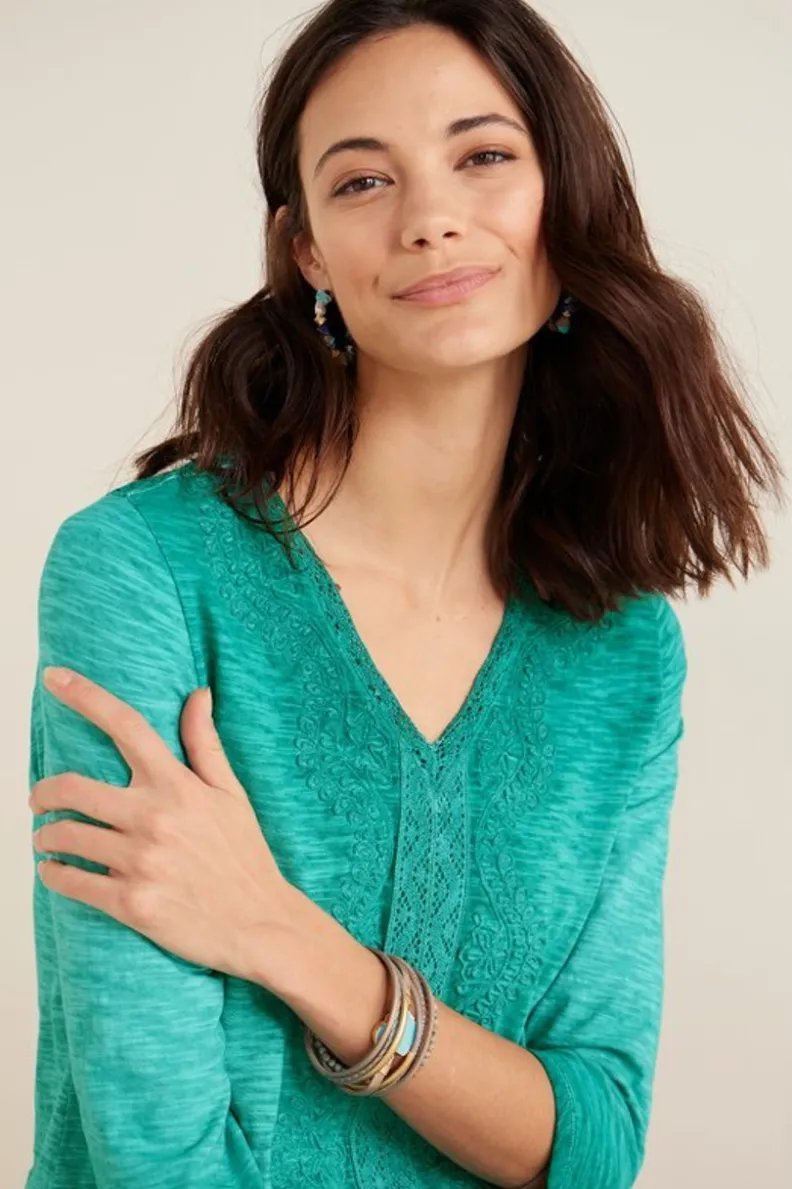 Blusa de Encaje Trevi en Verde Esmeralda - Diseño Fresco y Elegante de Tops Soft Surroundings