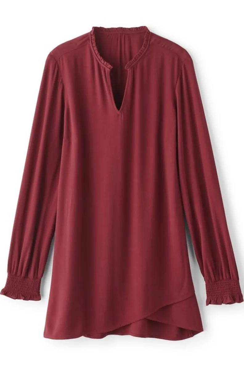 Túnica Trista de Entornos Suaves - Elegancia en Vino Tinto con Detalles Acogedores