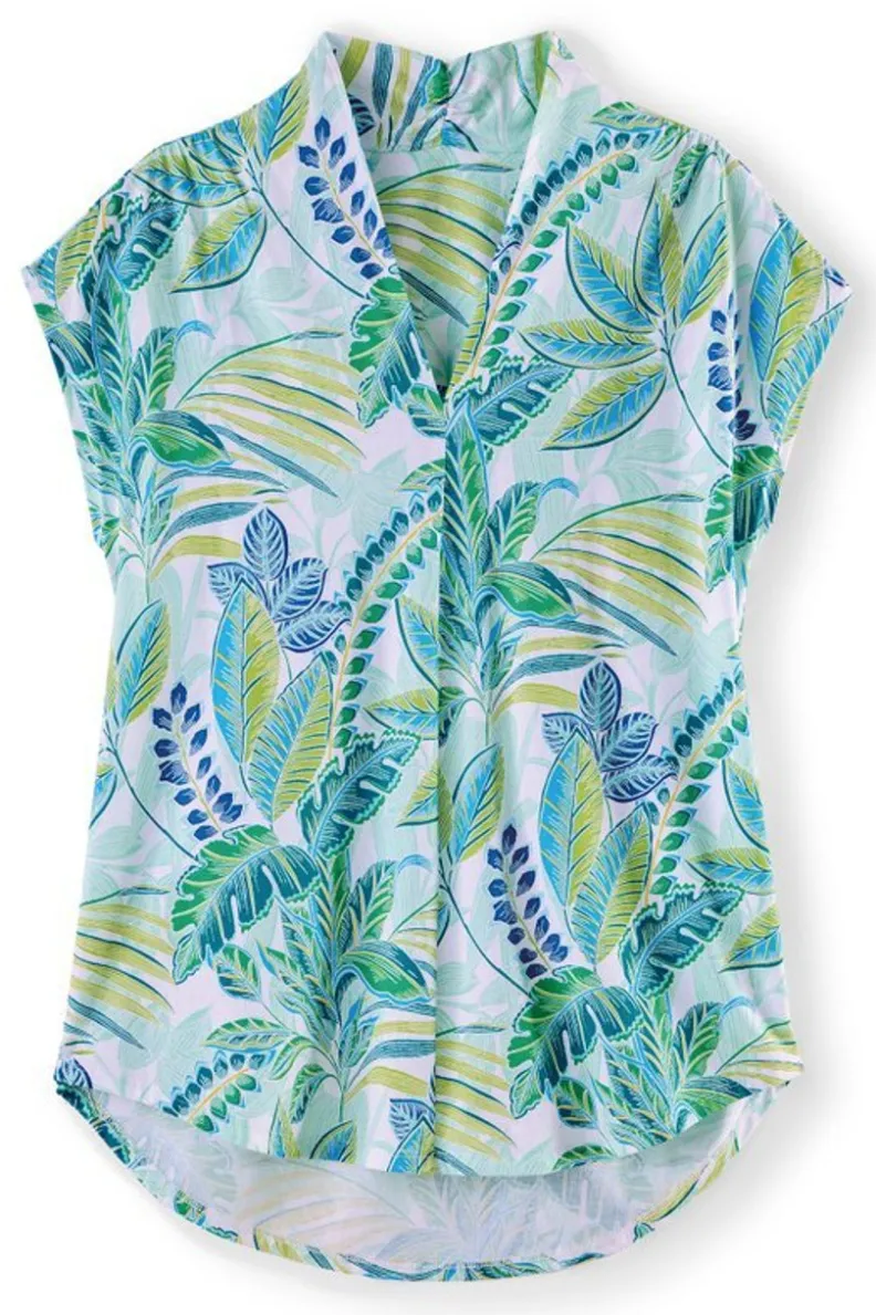 Blusa Hawaiana Crepuscular con Estampado Exótico - Diseño Cómodo de Soft Surroundings