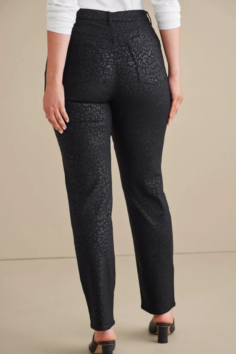 Vaqueros Soft Surroundings: Corte Recto con Estampado Salvaje y Brillos Metalizados - Comodidad Premium en Denim