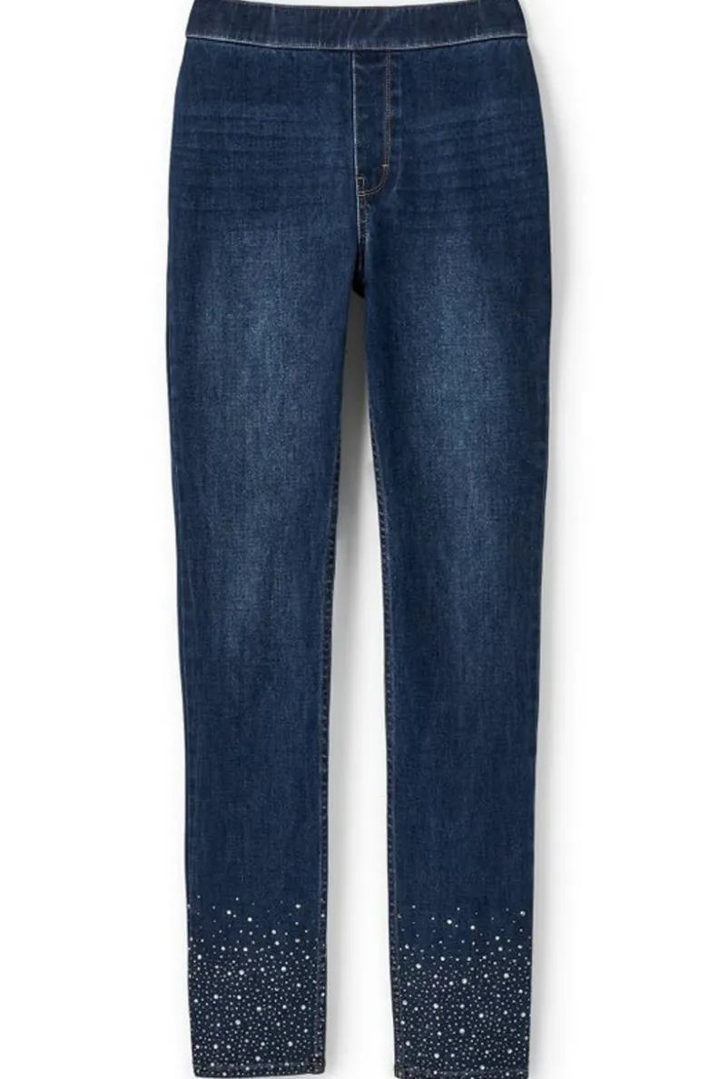 Pantalones Vaqueros Soft Surroundings: Corte Slim Elástico con Detalles Cristal y Lavado Río Desgastado - Comodidad Premium en Denim