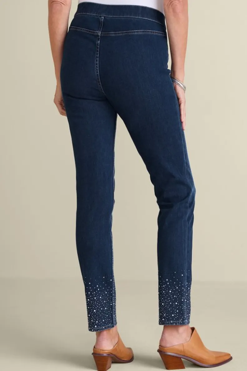 Pantalones Vaqueros Soft Surroundings: Corte Slim Elástico con Detalles Cristal y Lavado Río Desgastado - Comodidad Premium en Denim