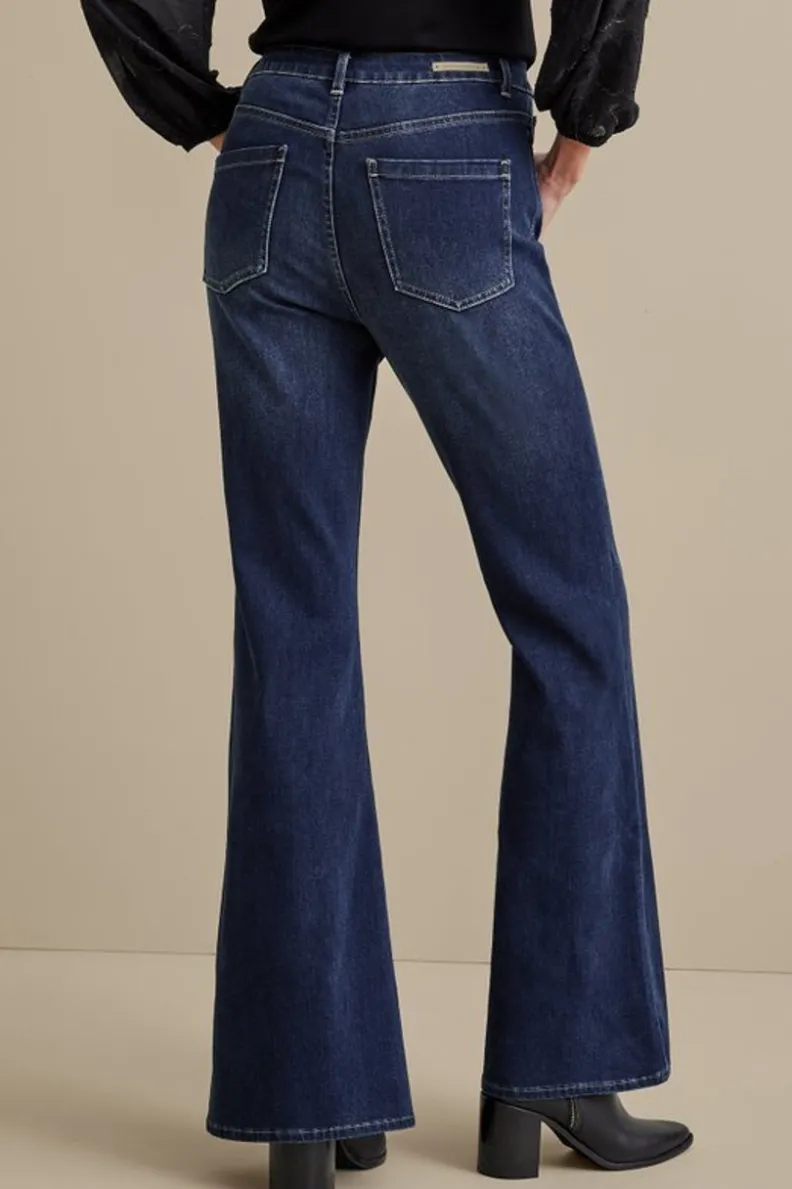 Soft Surroundings - Pantalones Acampanados en Denim Premium con Lavado Azul Marino, Estilo Clásico y Ajuste Cómodo
