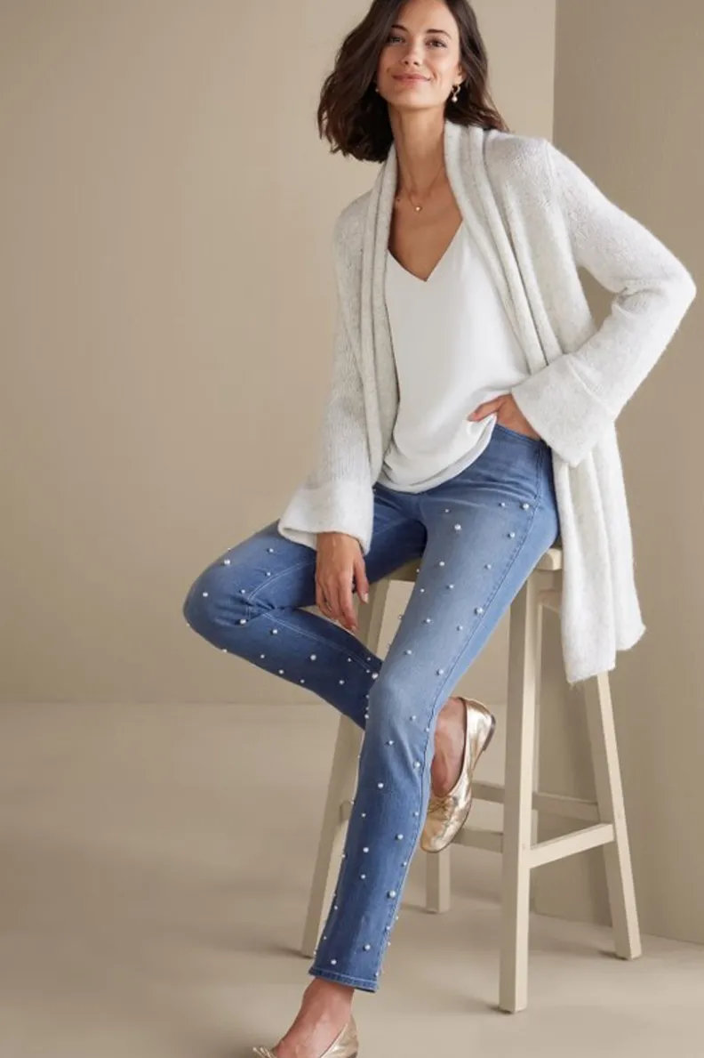 Jeans rectos perla en lavado azul helado - Soft Surroundings Denim Ultimate con detalles premium