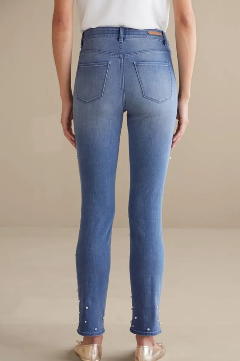 Jeans rectos perla en lavado azul helado - Soft Surroundings Denim Ultimate con detalles premium