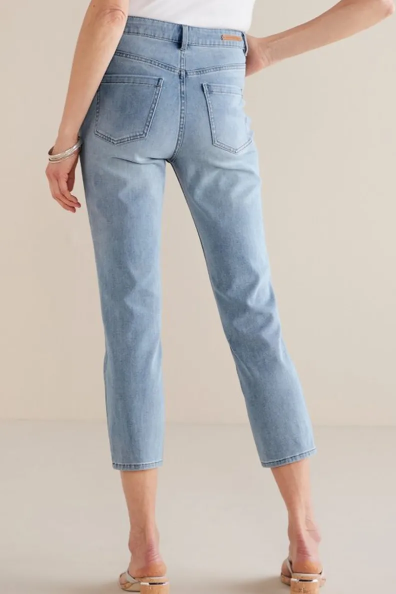 Vaqueros Soft Surroundings: Corte Slim en Denim Premium con Detalle Crop para un Estilo Moderno y Cómodo