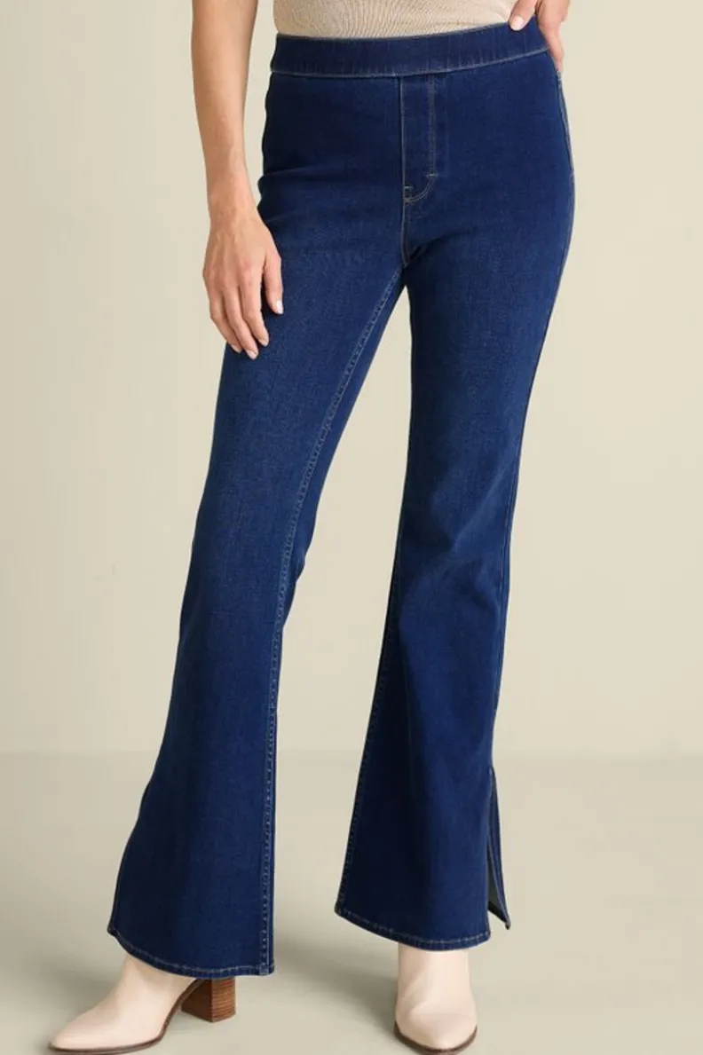 Soft Surroundings Jeans - Mezclilla Acampanada con Detalle de Abertura en Bajo y Lavado Azul Océano