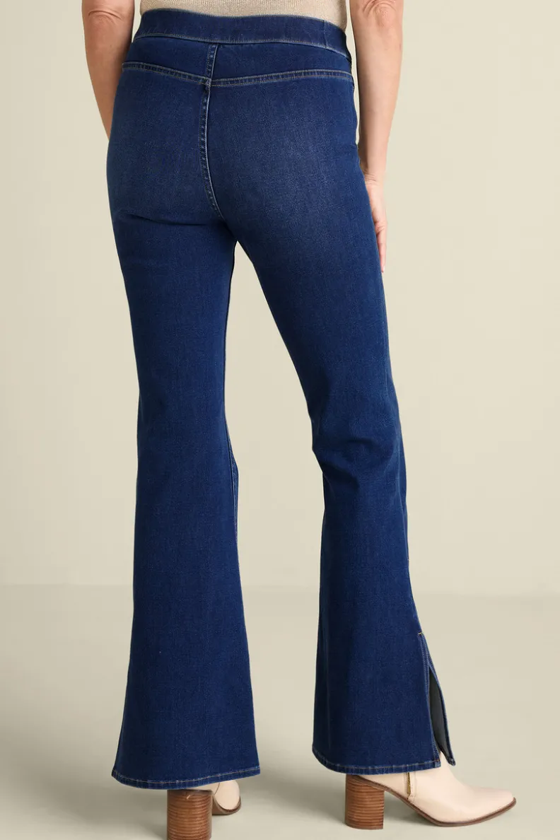 Soft Surroundings Jeans - Mezclilla Acampanada con Detalle de Abertura en Bajo y Lavado Azul Océano