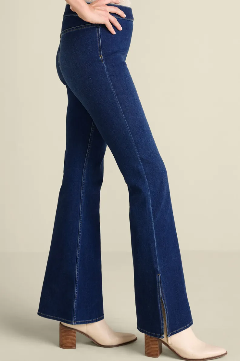 Soft Surroundings Jeans - Mezclilla Acampanada con Detalle de Abertura en Bajo y Lavado Azul Océano