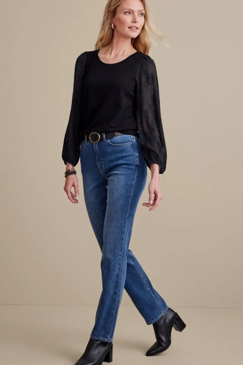 Jeans Soft Surroundings: Vaqueros Rectos en Denim Ultraconfort - Estilo Clásico que Acompaña Tu Movimiento