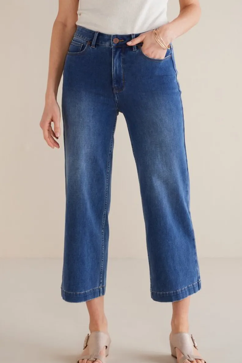 Vaqueros cortos wide leg en denim premium - Lavado 