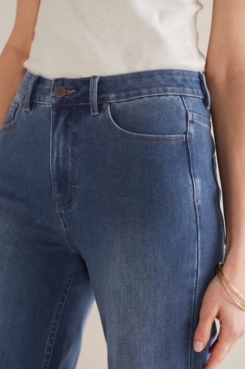 Vaqueros cortos wide leg en denim premium - Lavado 