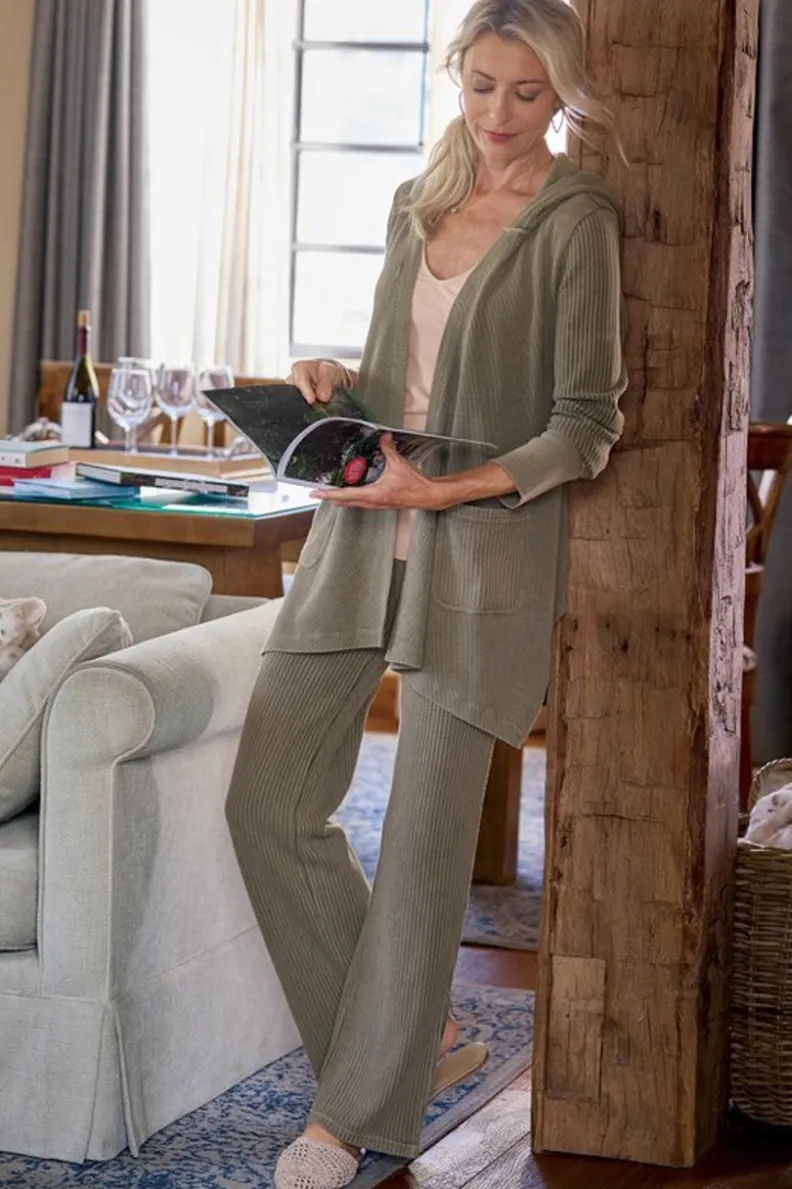 Pantalones Vala Jogger de Tejido Waffle - Olive Ahumado | Cintura Elástica | Soft Surroundings | Estilo Cómodo para Día a Día