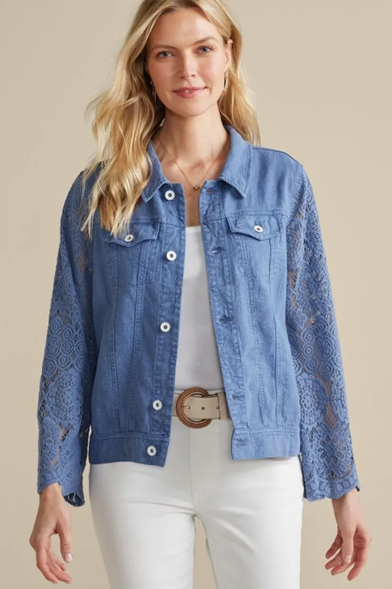 Chaqueta Varese de Soft Surroundings - Mezcla de Lino en Azul Colonia, Ligera y Versátil