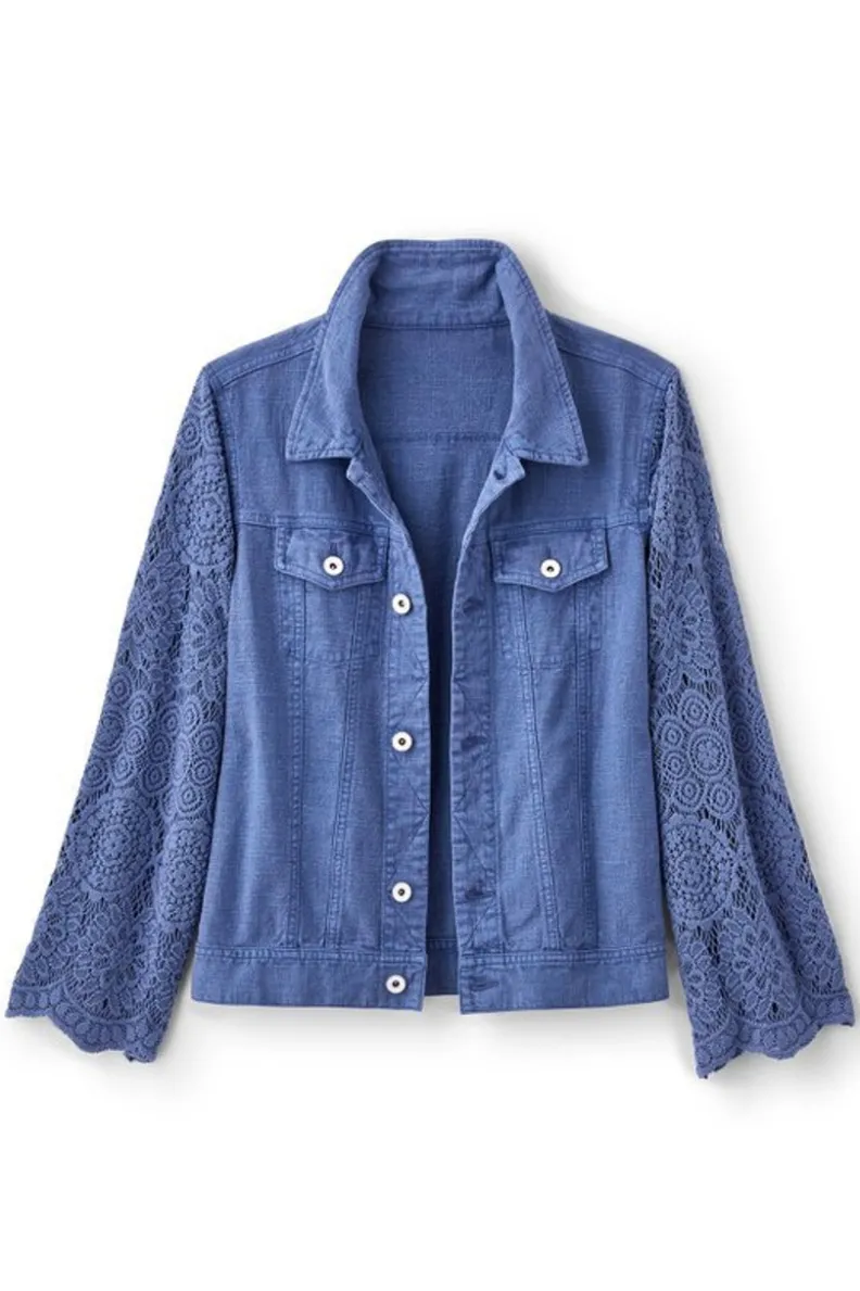 Chaqueta Varese de Soft Surroundings - Mezcla de Lino en Azul Colonia, Ligera y Versátil
