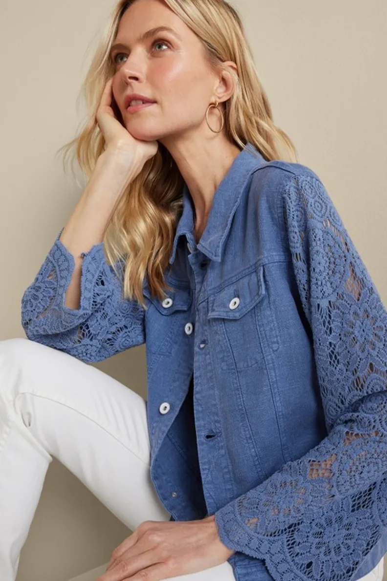 Chaqueta Varese de Soft Surroundings - Mezcla de Lino en Azul Colonia, Ligera y Versátil