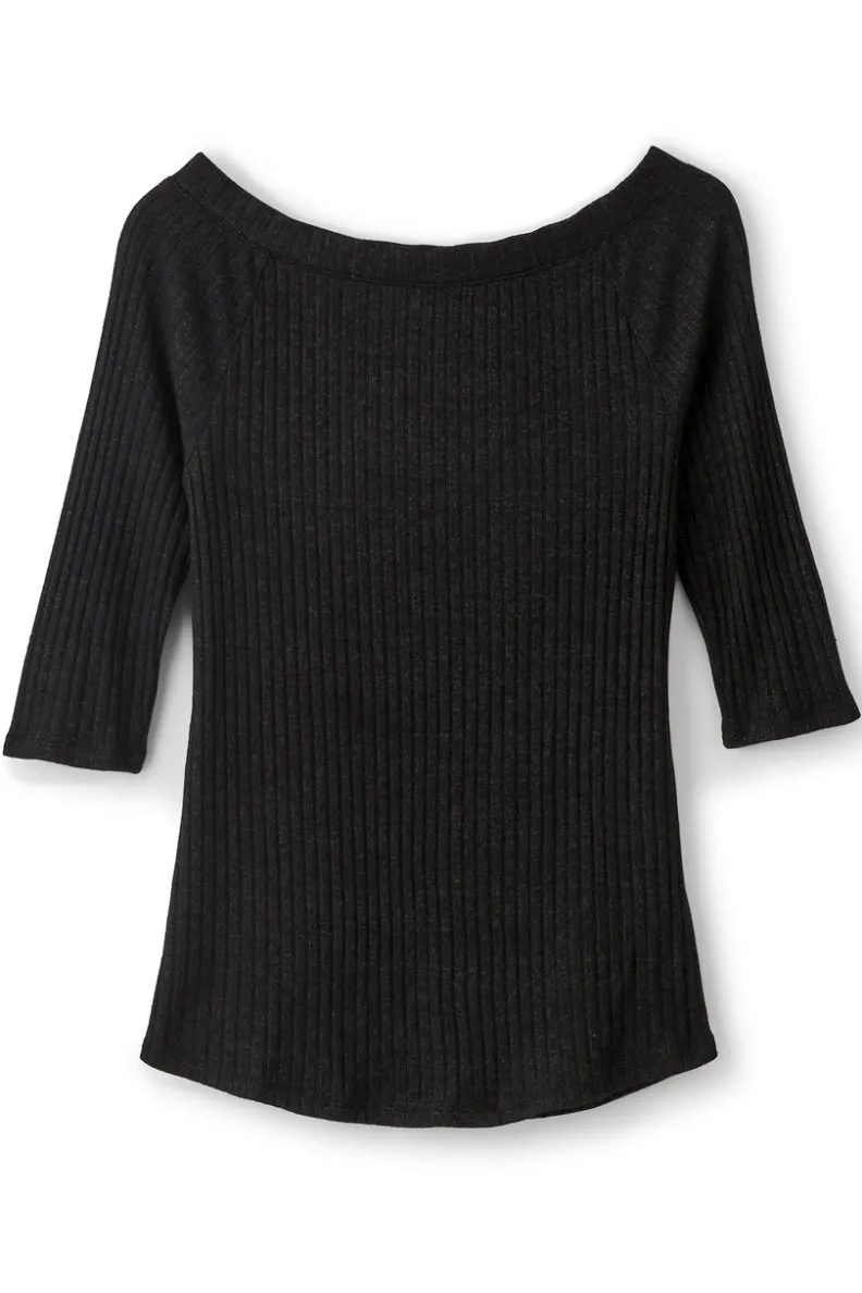 Camiseta Veda en Punto Costilla - Tono Negro Desgastado con Ajuste Suave | Tops Soft Surroundings