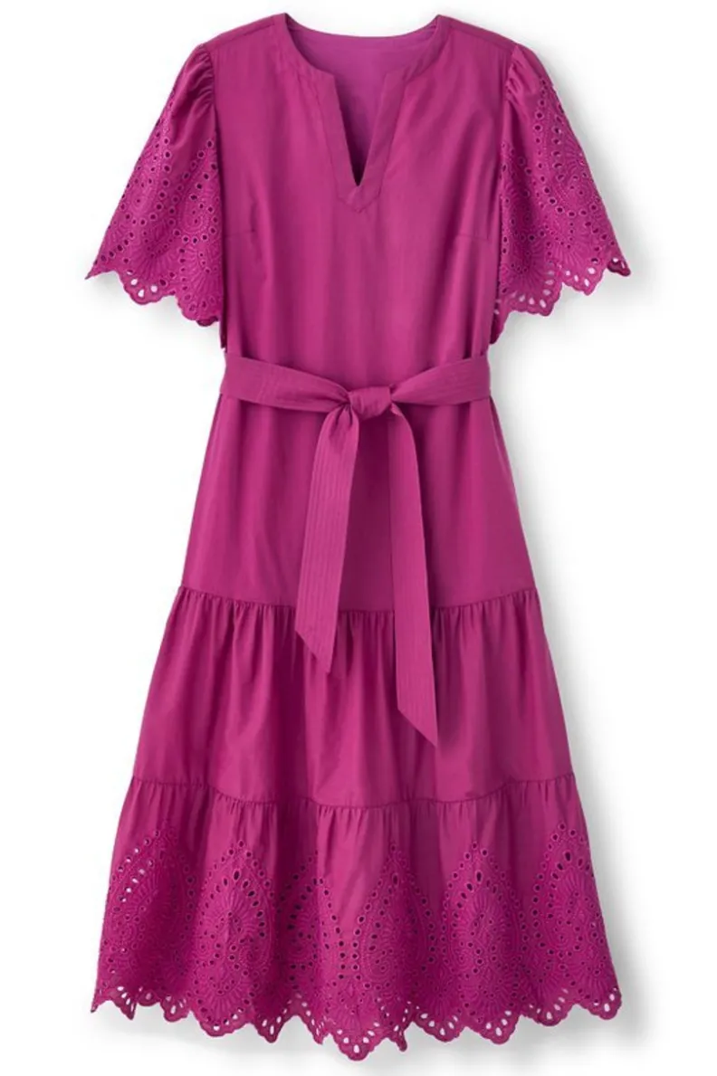 Vestido Midí Verena con Detalles de Ojillos - Soft Surroundings en Tono Orquídea Intenso