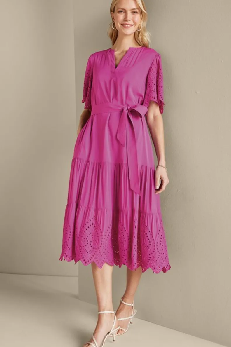 Vestido Midí Verena con Detalles de Ojillos - Soft Surroundings en Tono Orquídea Intenso
