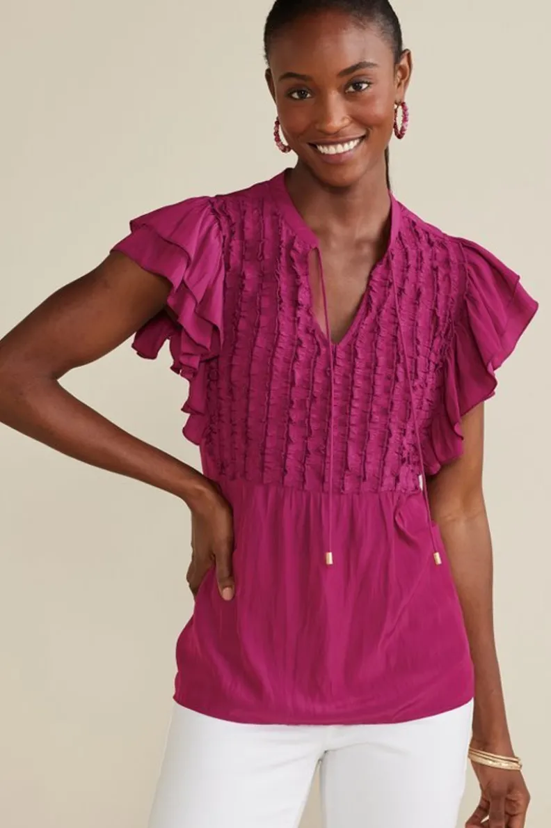 Blusa de Victoria con Volantes by Soft Surroundings - Túnica Primaveral en Tono Sangría con Detalles Elegantes para Estilo Casual y Fresco