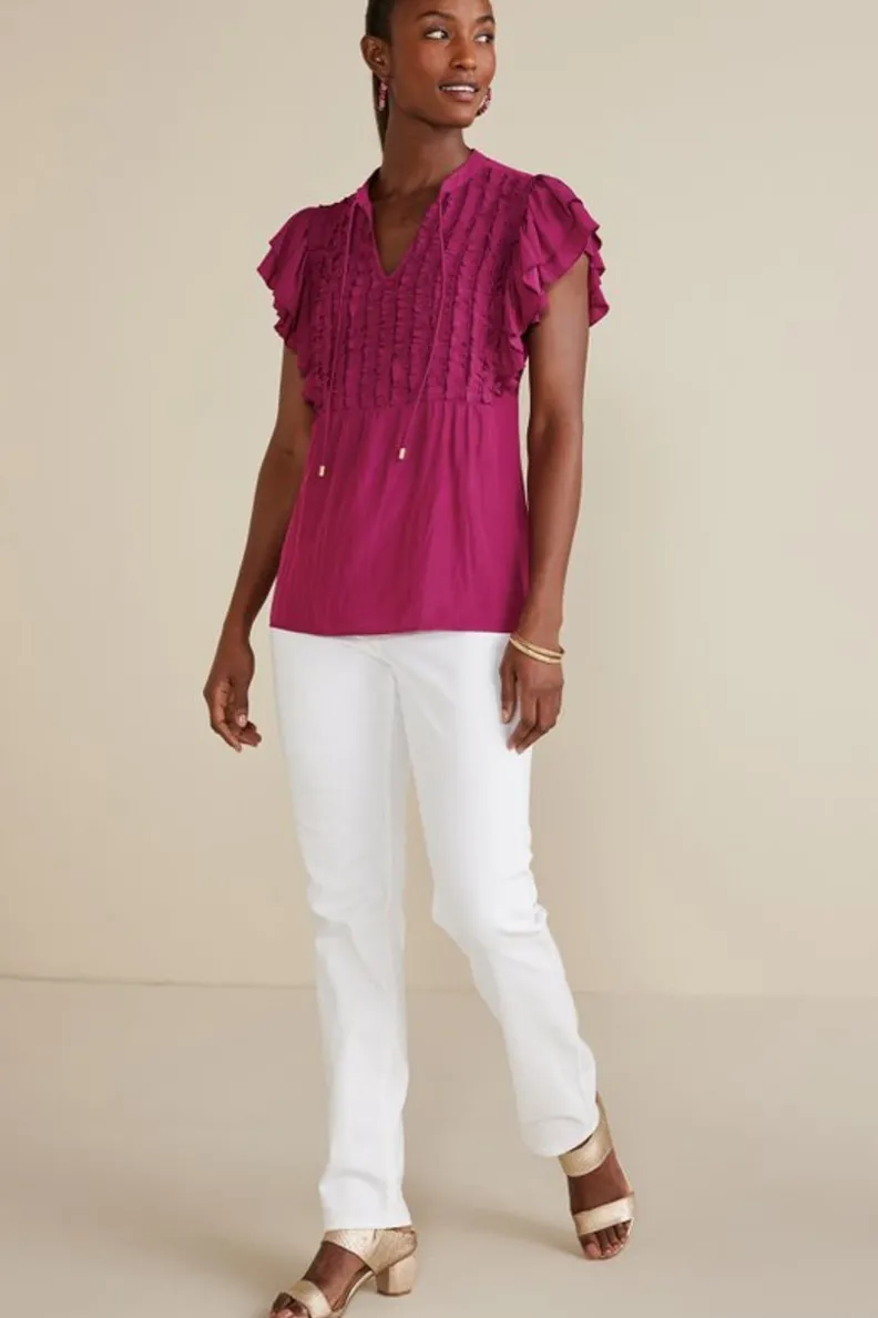 Blusa de Victoria con Volantes by Soft Surroundings - Túnica Primaveral en Tono Sangría con Detalles Elegantes para Estilo Casual y Fresco