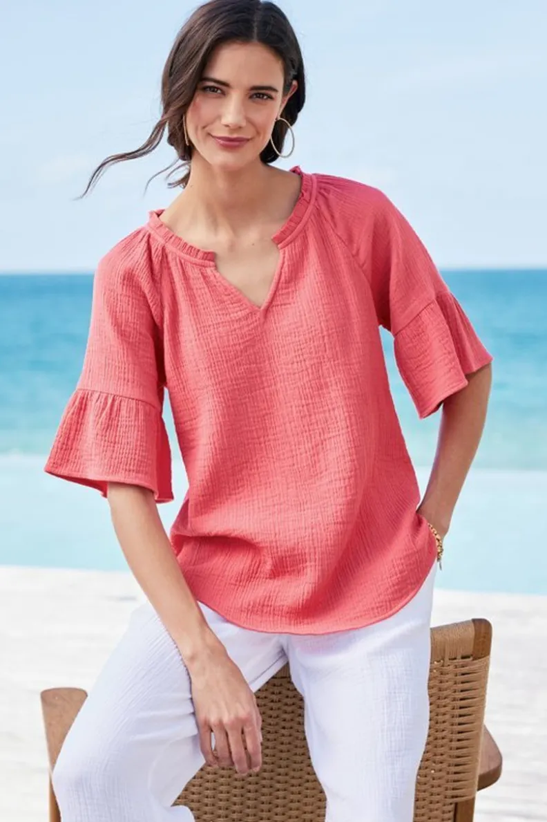 Jersey Suave de Gasilla Vinka en Coral Atardecer - Tops Entornos Cálidos