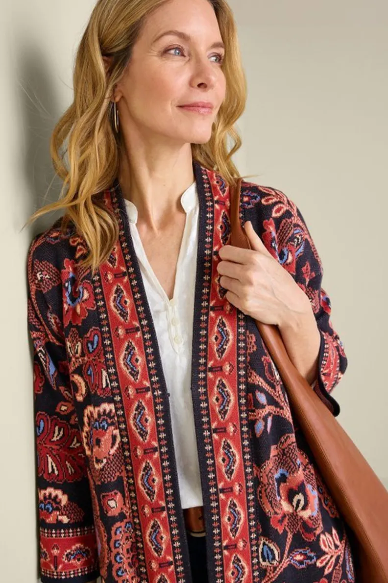 Abrigo de punto Jacquard otoñal - Diseño Vitrine con detalles botánicos | Colección Jardín Otoñal de Soft Surroundings