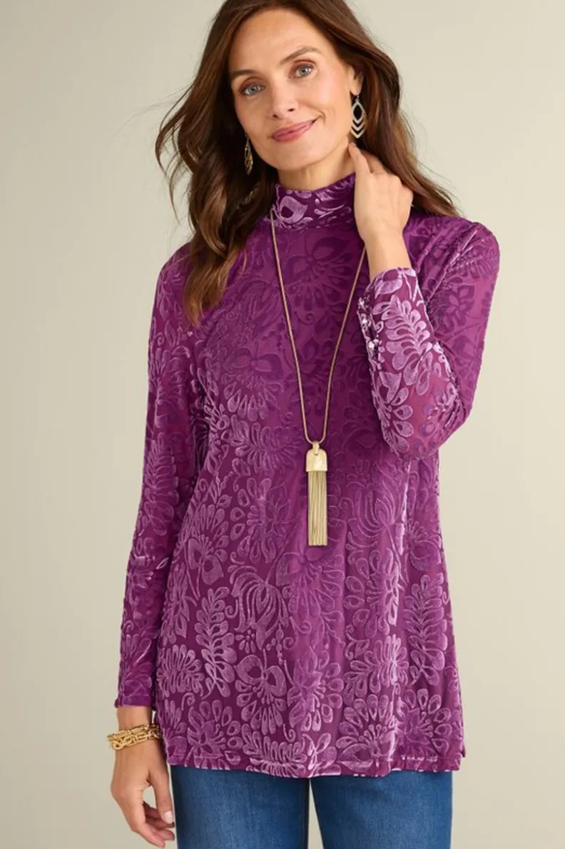 Jersey Walden de Terciopelo Suave - Cuello Alto con Detalles Elegantes | Tops-Soft Surroundings