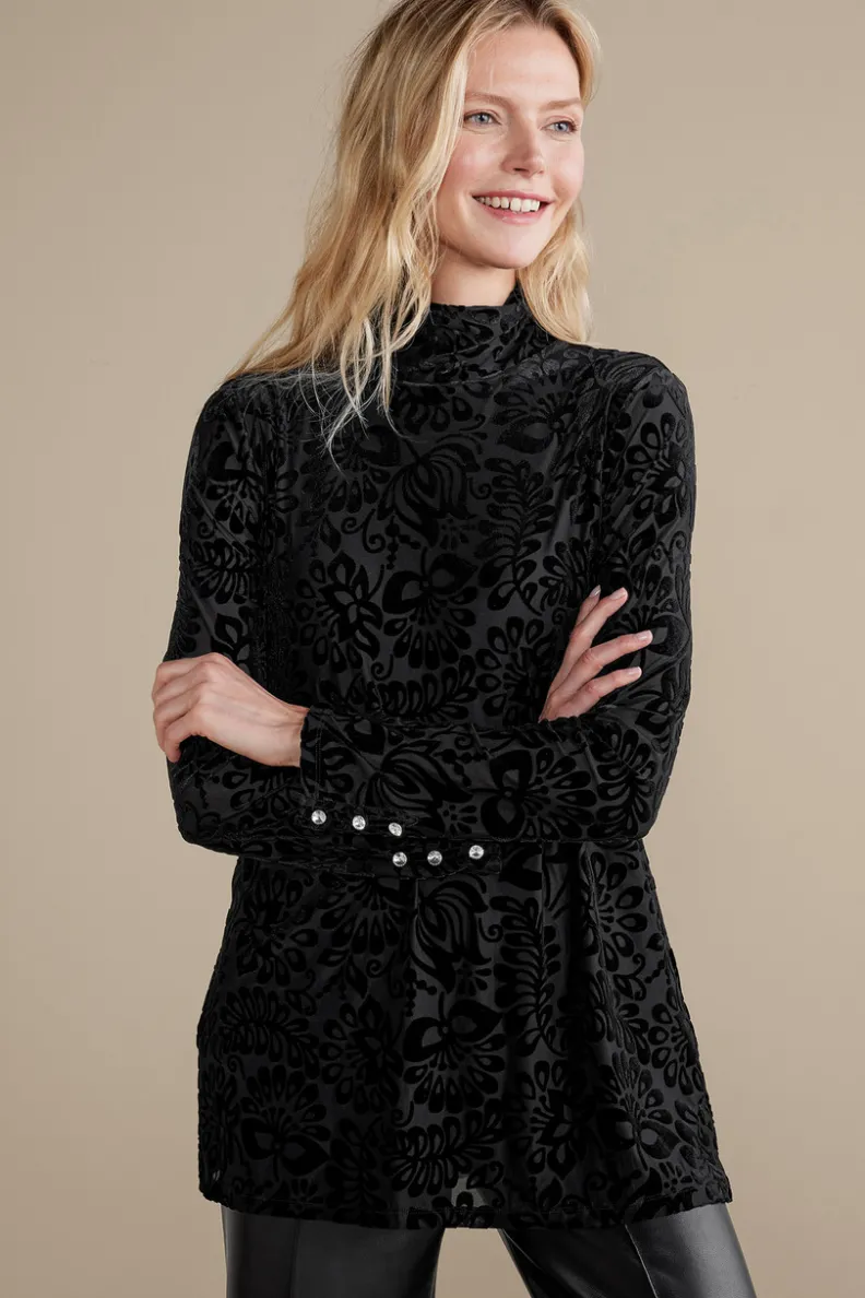Jersey Walden de Terciopelo Suave - Cuello Alto con Detalles Elegantes | Tops-Soft Surroundings