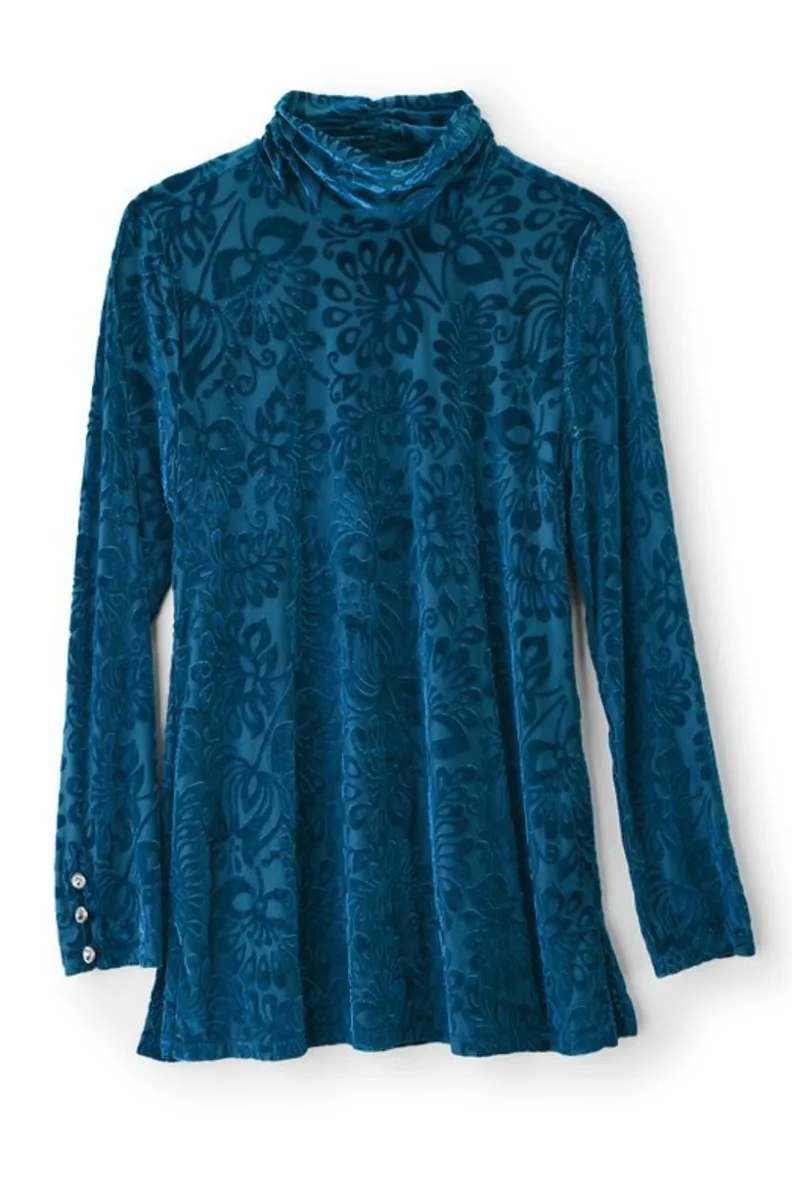 Jersey Walden de Terciopelo Suave - Cuello Alto con Detalles Elegantes | Tops-Soft Surroundings