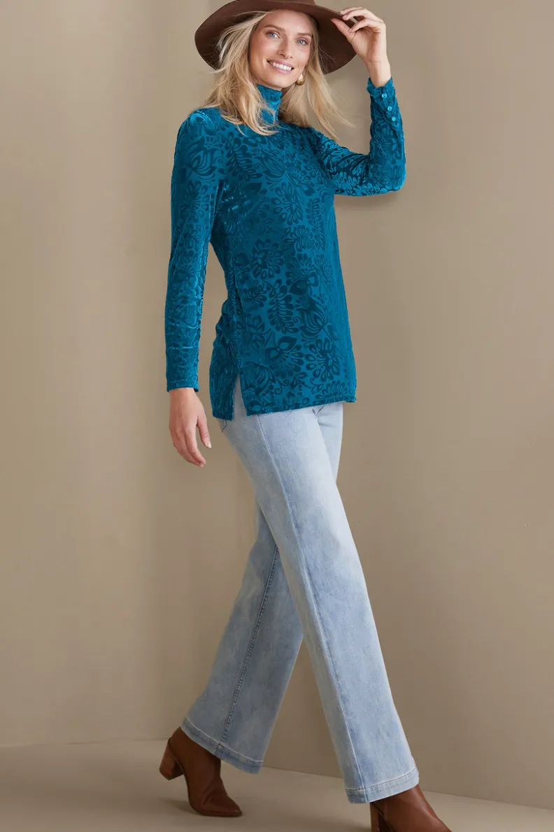 Jersey Walden de Terciopelo Suave - Cuello Alto con Detalles Elegantes | Tops-Soft Surroundings