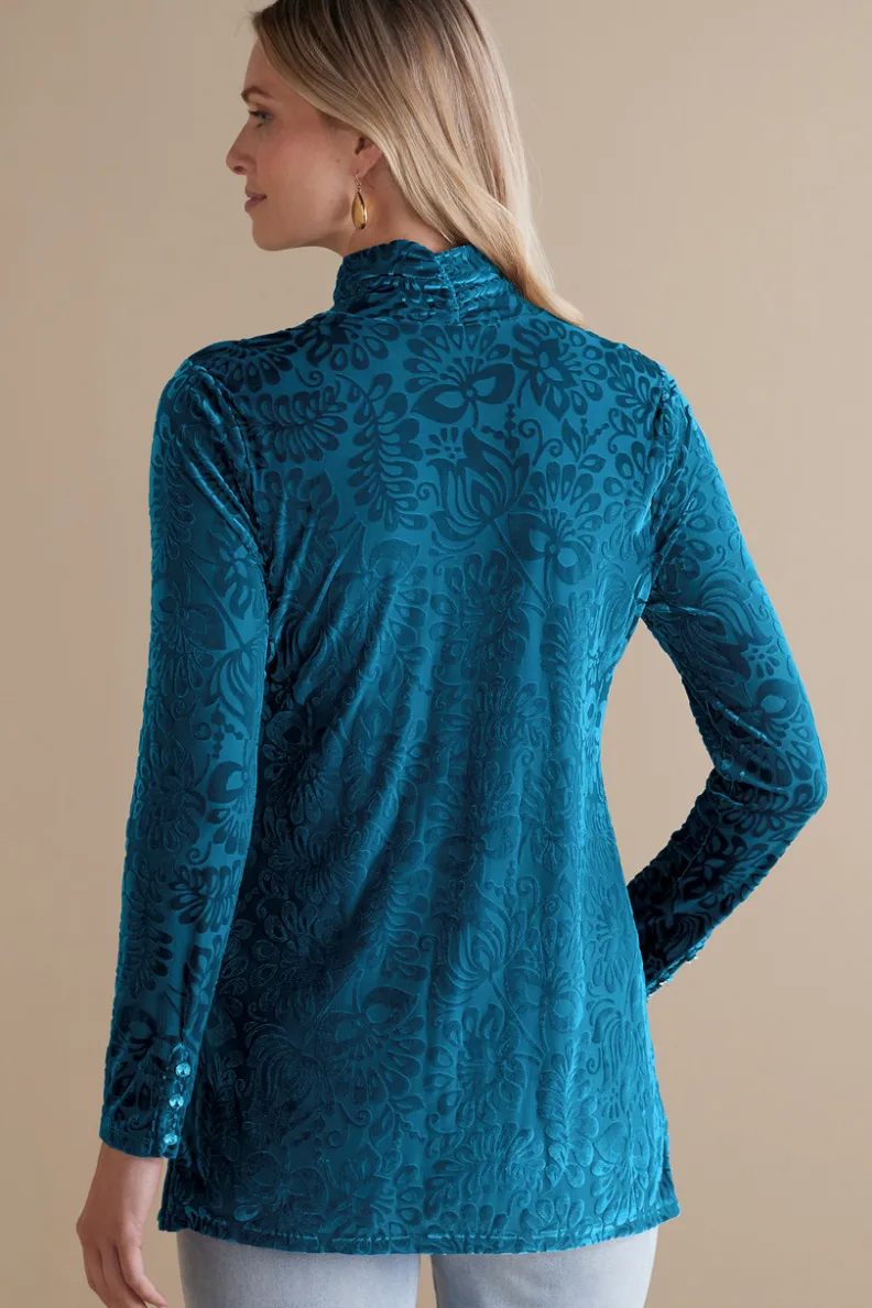 Jersey Walden de Terciopelo Suave - Cuello Alto con Detalles Elegantes | Tops-Soft Surroundings