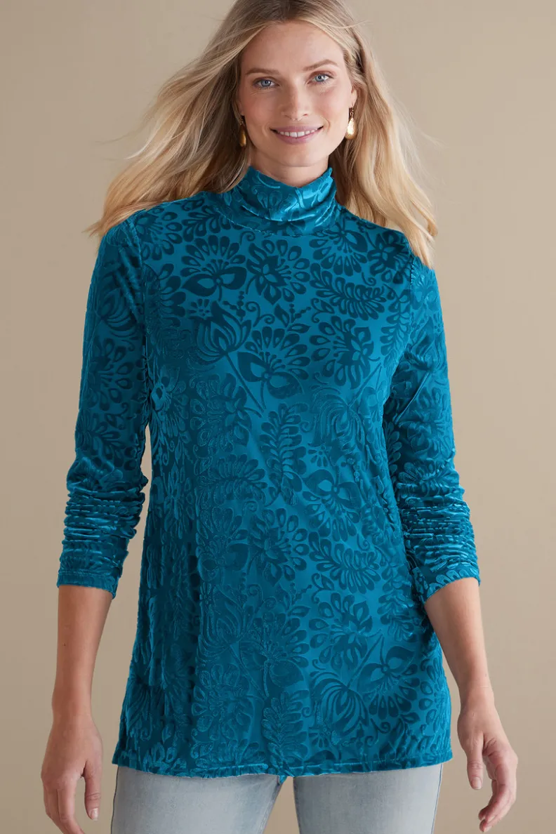 Jersey Walden de Terciopelo Suave - Cuello Alto con Detalles Elegantes | Tops-Soft Surroundings