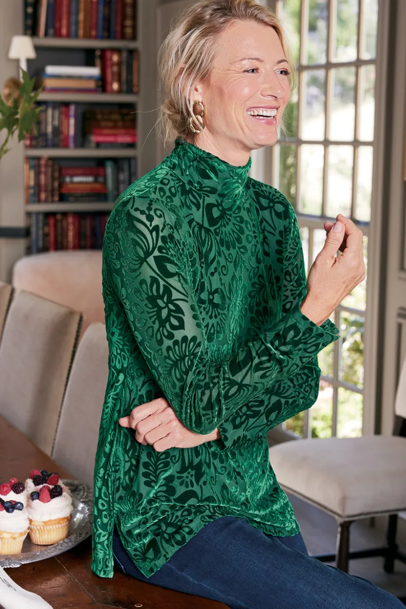 Jersey Walden de Terciopelo Suave - Cuello Alto con Detalles Elegantes | Tops-Soft Surroundings