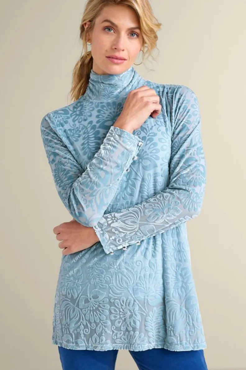 Jersey Walden de Terciopelo Suave - Cuello Alto con Detalles Elegantes | Tops-Soft Surroundings