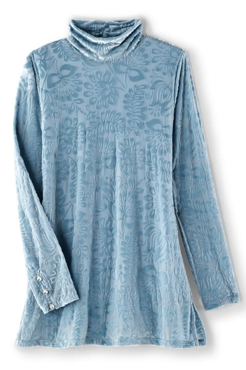 Jersey Walden de Terciopelo Suave - Cuello Alto con Detalles Elegantes | Tops-Soft Surroundings