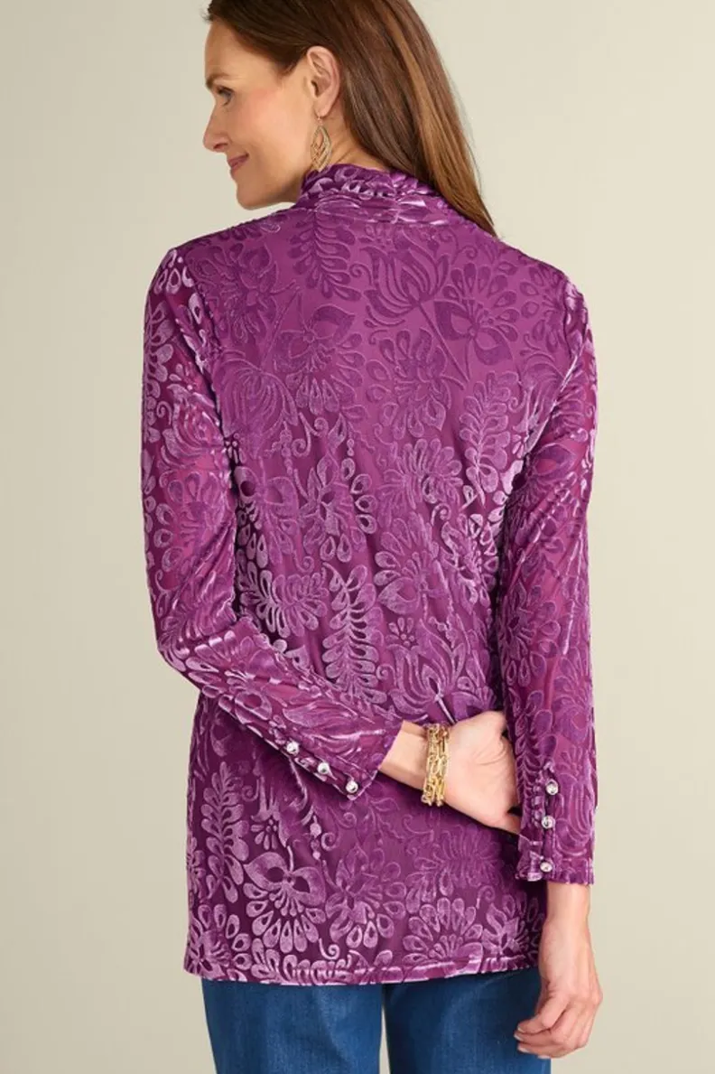 Jersey Walden de Terciopelo Suave - Cuello Alto con Detalles Elegantes | Tops-Soft Surroundings