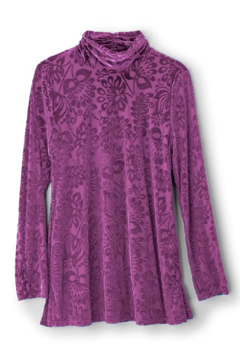 Jersey Walden de Terciopelo Suave - Cuello Alto con Detalles Elegantes | Tops-Soft Surroundings