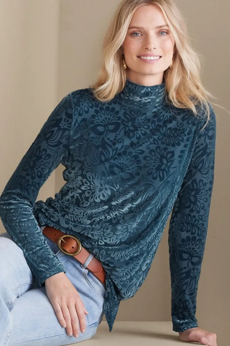 Jersey Walden de Terciopelo Suave - Cuello Alto con Detalles Elegantes | Tops-Soft Surroundings