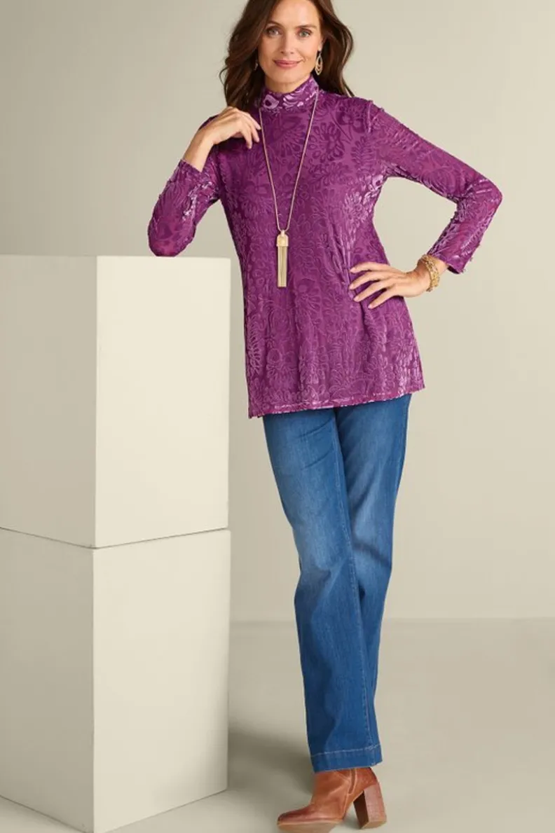 Jersey Walden de Terciopelo Suave - Cuello Alto con Detalles Elegantes | Tops-Soft Surroundings