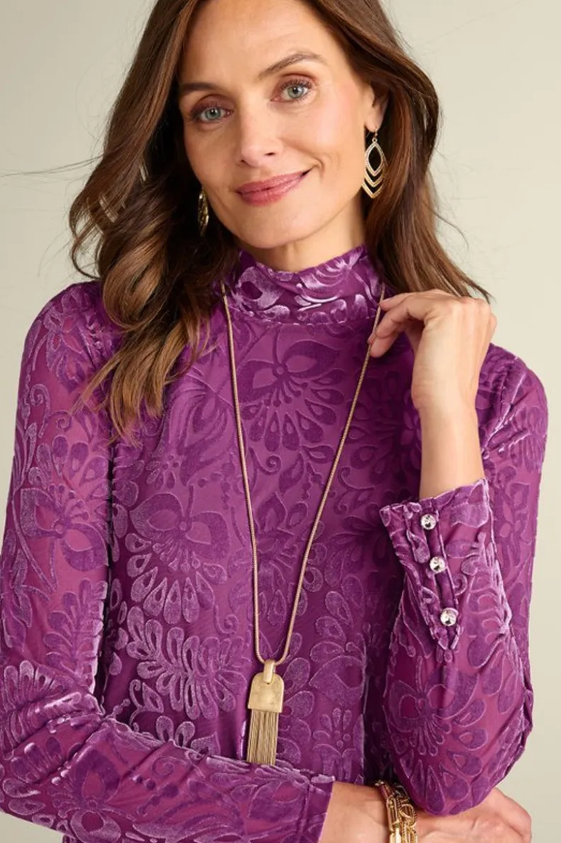 Jersey Walden de Terciopelo Suave - Cuello Alto con Detalles Elegantes | Tops-Soft Surroundings