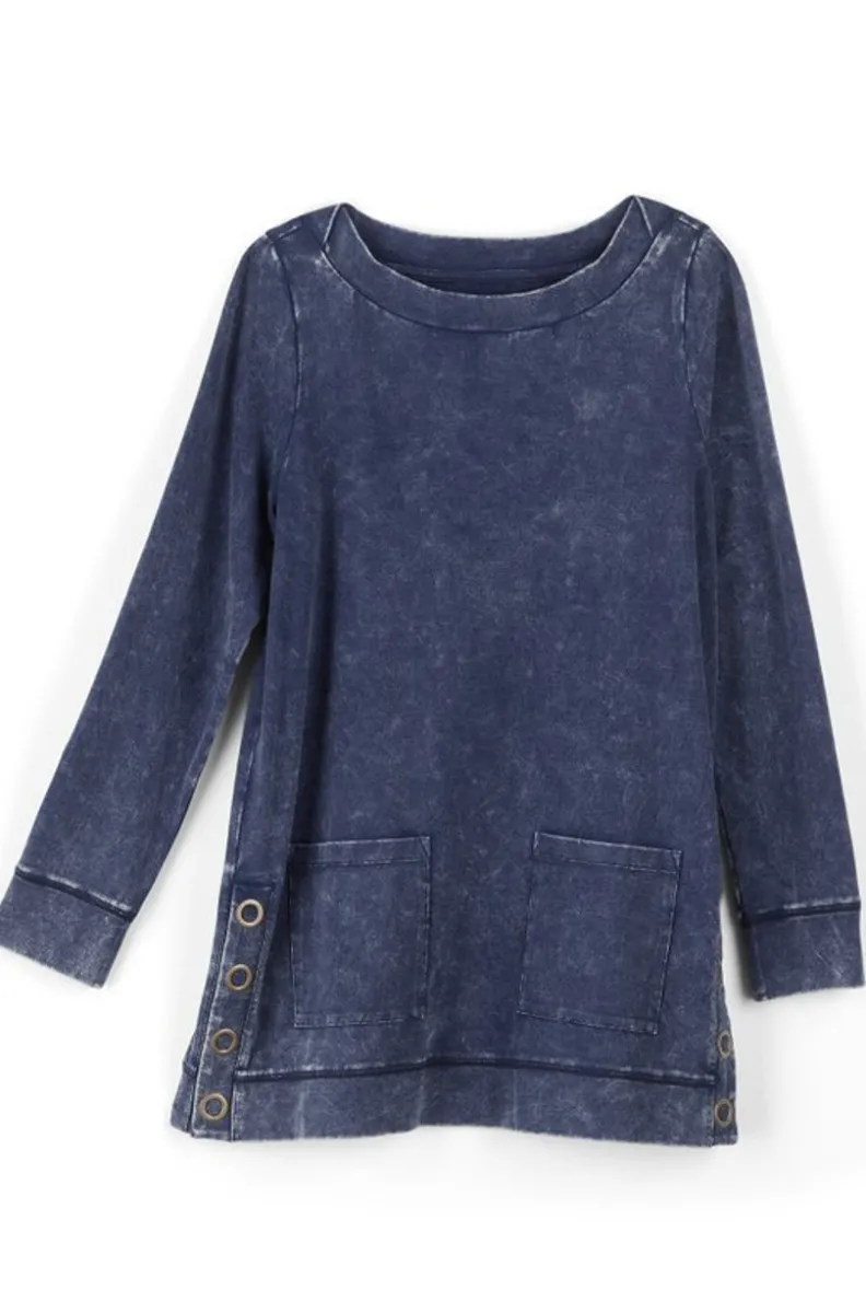 Soft Surroundings - Suéter Lavado Azul Denim con Corte Rápido y Tejido Ultra Suave