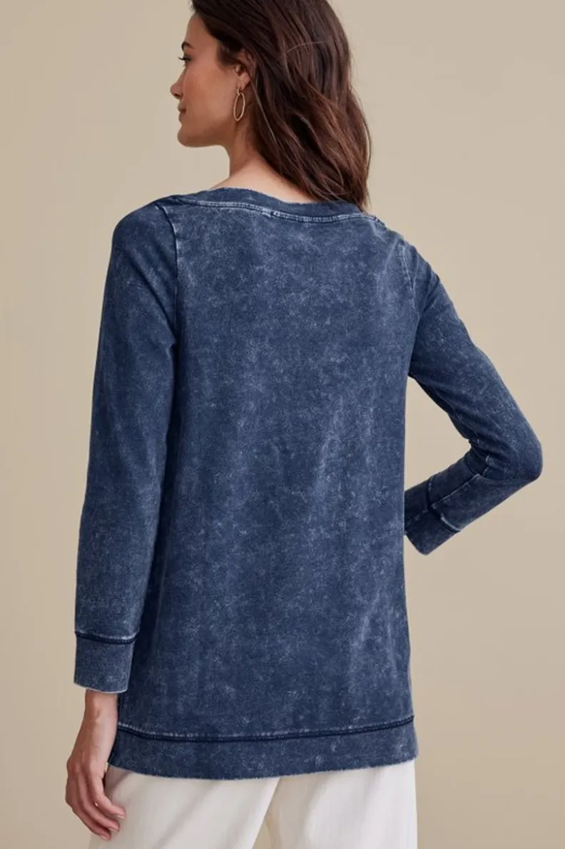 Soft Surroundings - Suéter Lavado Azul Denim con Corte Rápido y Tejido Ultra Suave