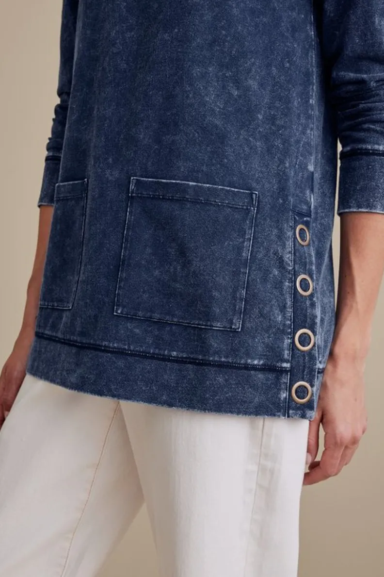 Soft Surroundings - Suéter Lavado Azul Denim con Corte Rápido y Tejido Ultra Suave