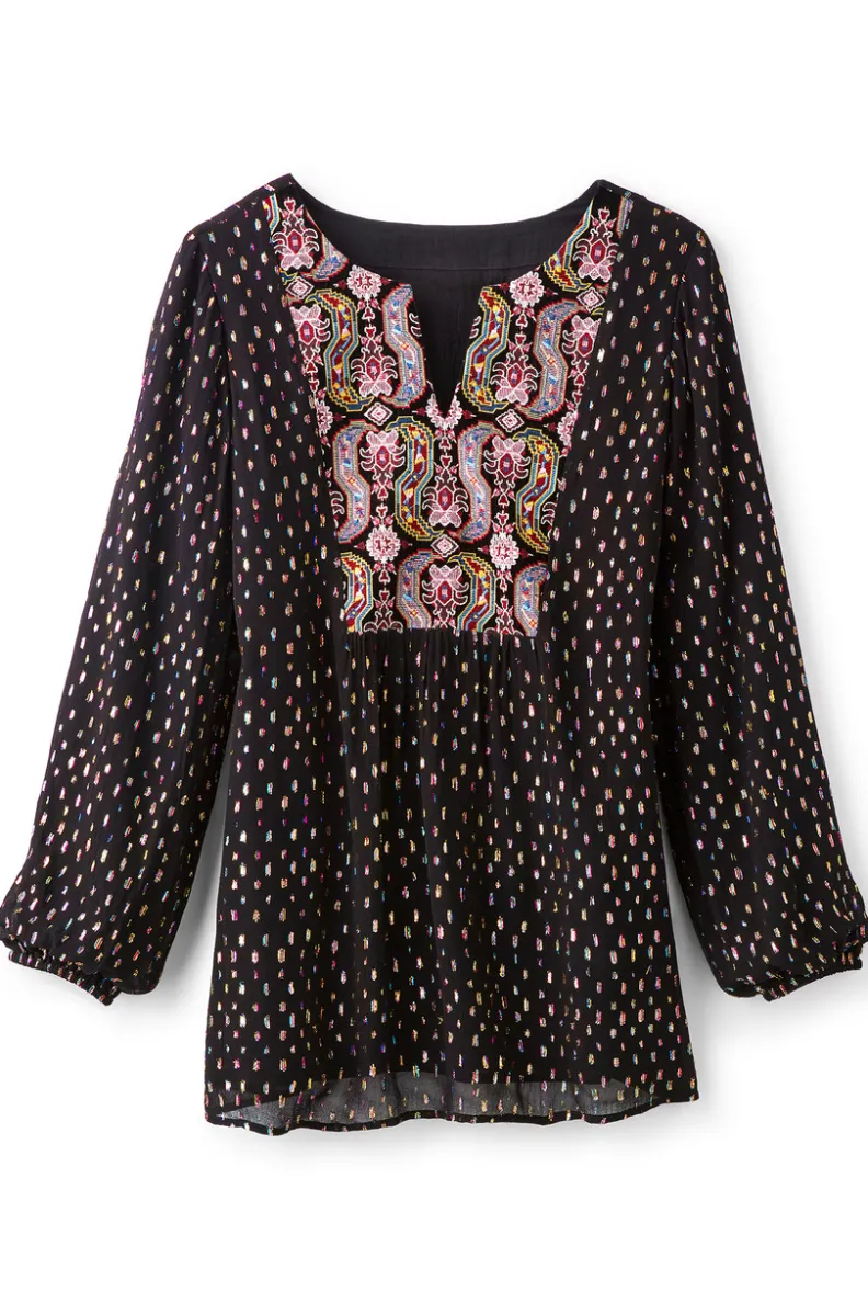 Tops & Soft Surroundings - Túnica Brillante Wynn con Detalles Luminosos en Negro Ébano
