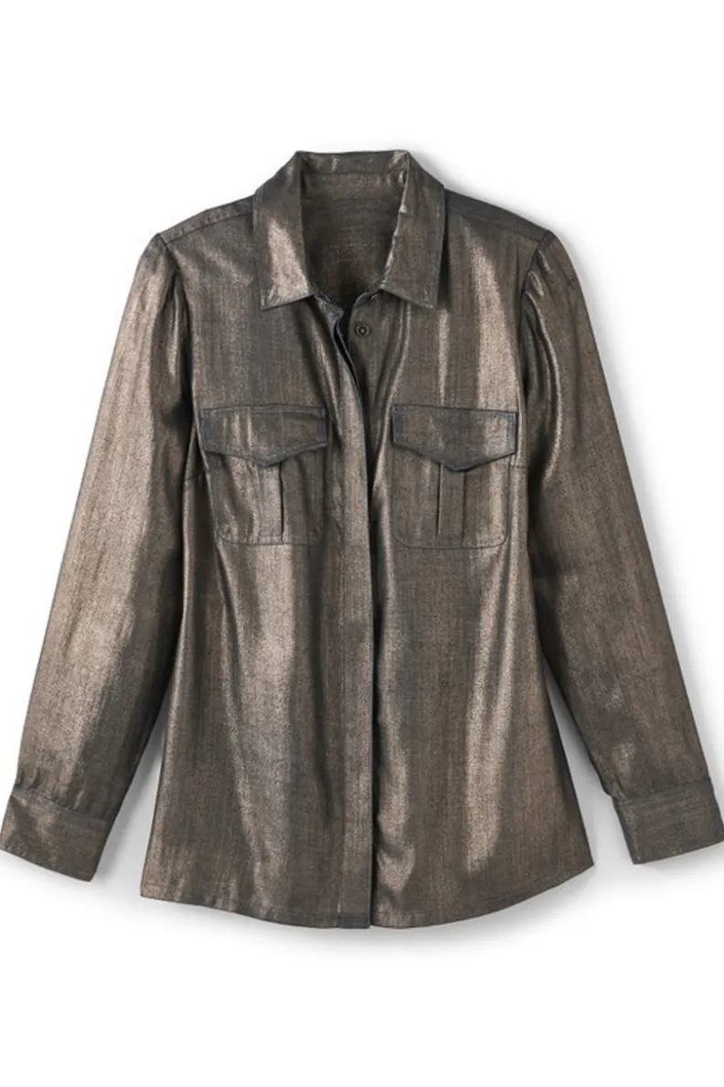 Blusa Zafina en Oro Brillante - Acompañamiento Suave con Toques Metálicos