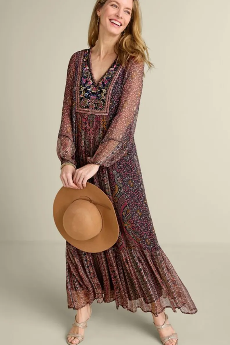 Vestidos Soft Surroundings | Vestido Largo con Estampado Zellige y Medallón Toscano - Diseño Bohemio Inspirado en la Artesanía Mediterránea